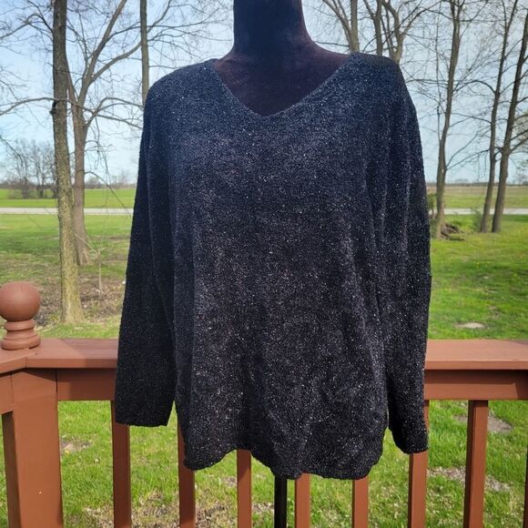 Working Classics Design Ladies Black Vneck Pullover Long Sleeve Sweater, 18/20 - Picture 1 of 10